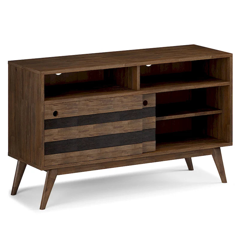 54-Zoll-TV-Ständer aus massivem Akazienholz im Mid-Century-Stil