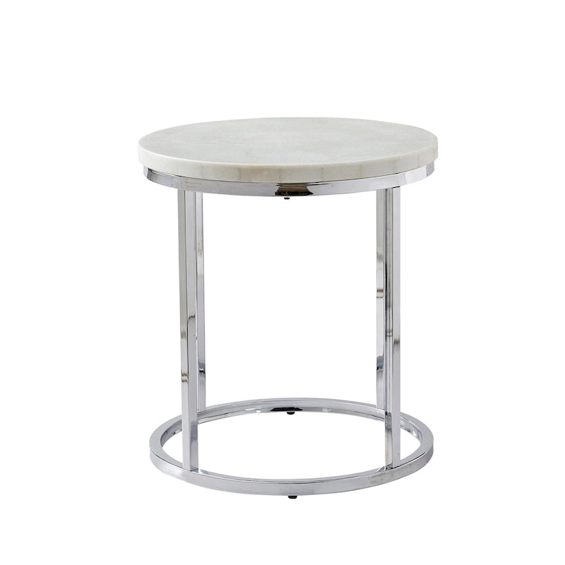 Table d'appoint ronde avec plateau en marbre blanc et base chromée