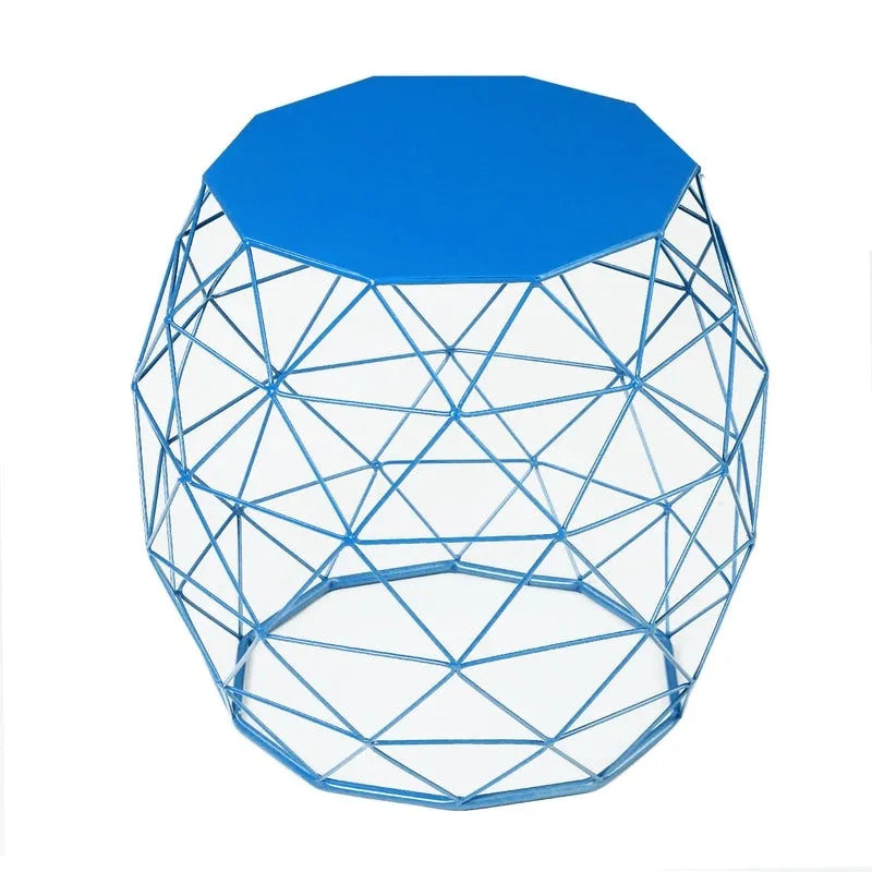 Table d'appoint ronde en fer à motif géométrique avec base à motif filaire