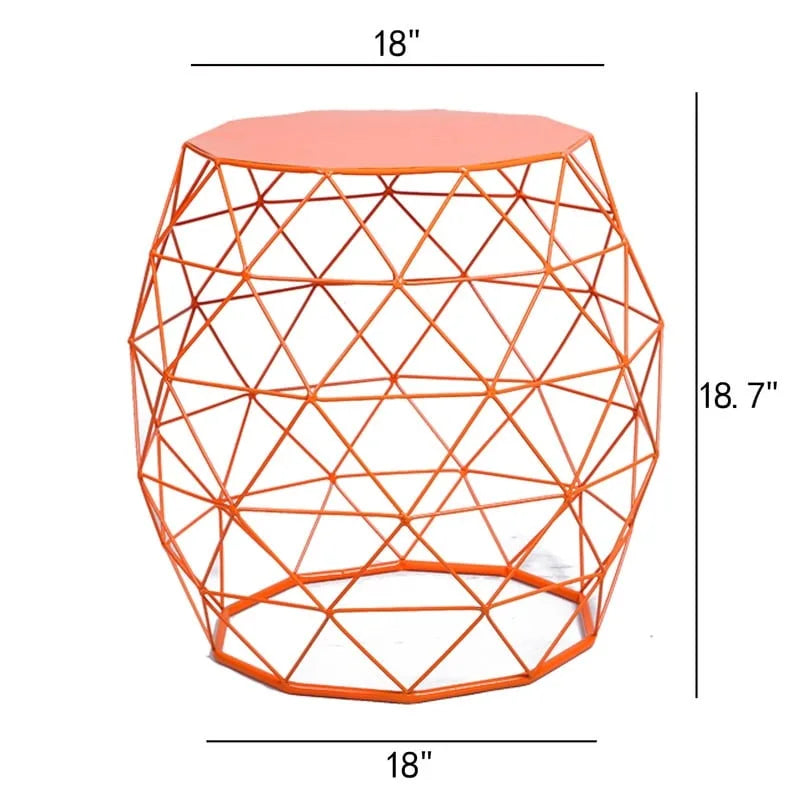 Runder geometrischer Beistelltisch aus Eisen mit Gestell im Drahtmuster