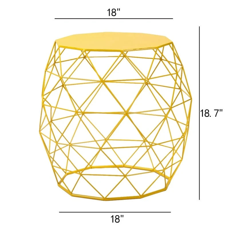 Runder geometrischer Beistelltisch aus Eisen mit Gestell im Drahtmuster