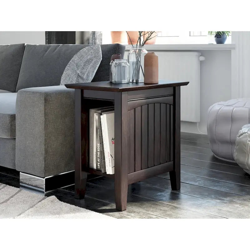 Table d’appoint de style champêtre en bois dur massif avec motif de lambris