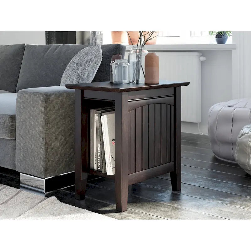 Cottage-Style Solid Hardwood Chair Side Table with Bead Board Design