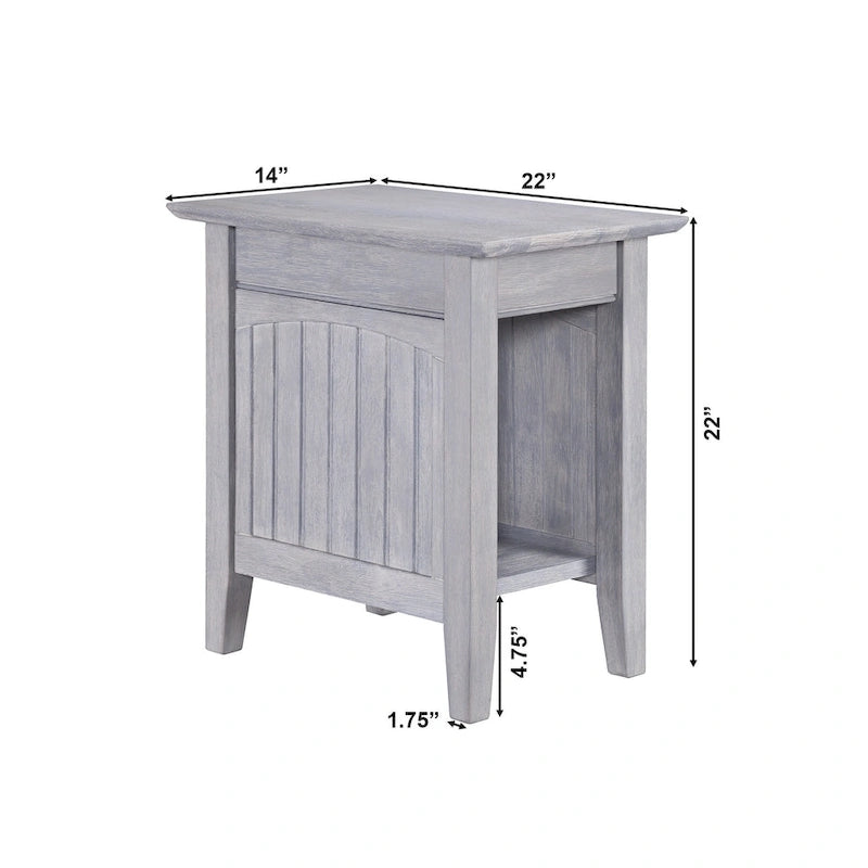 Cottage-Style Solid Hardwood Chair Side Table with Bead Board Design
