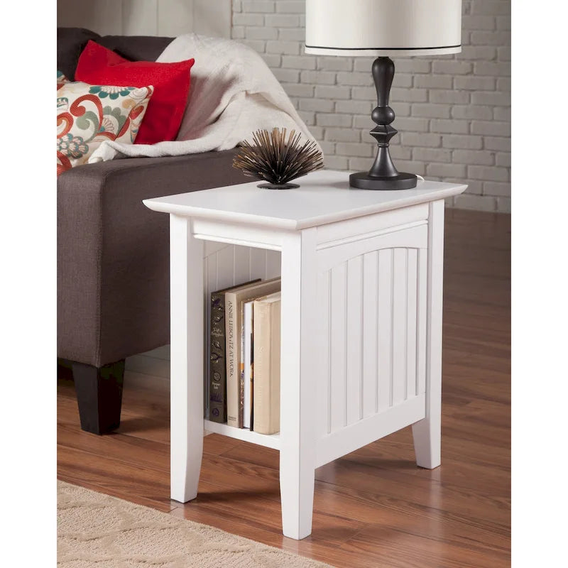 Cottage-Style Solid Hardwood Chair Side Table with Bead Board Design