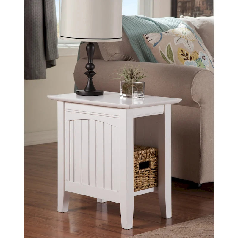 Cottage-Style Solid Hardwood Chair Side Table with Bead Board Design