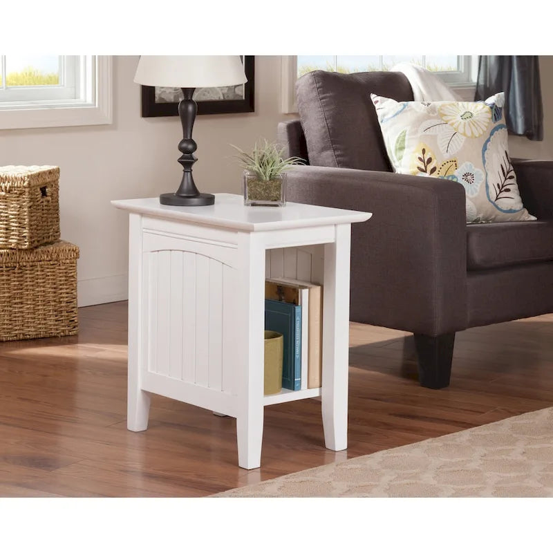 Cottage-Style Solid Hardwood Chair Side Table with Bead Board Design