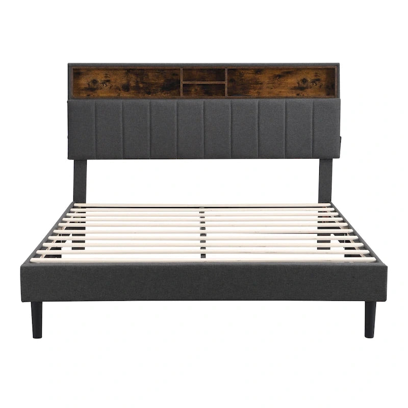 Letto a piattaforma imbottito con testiera contenitore