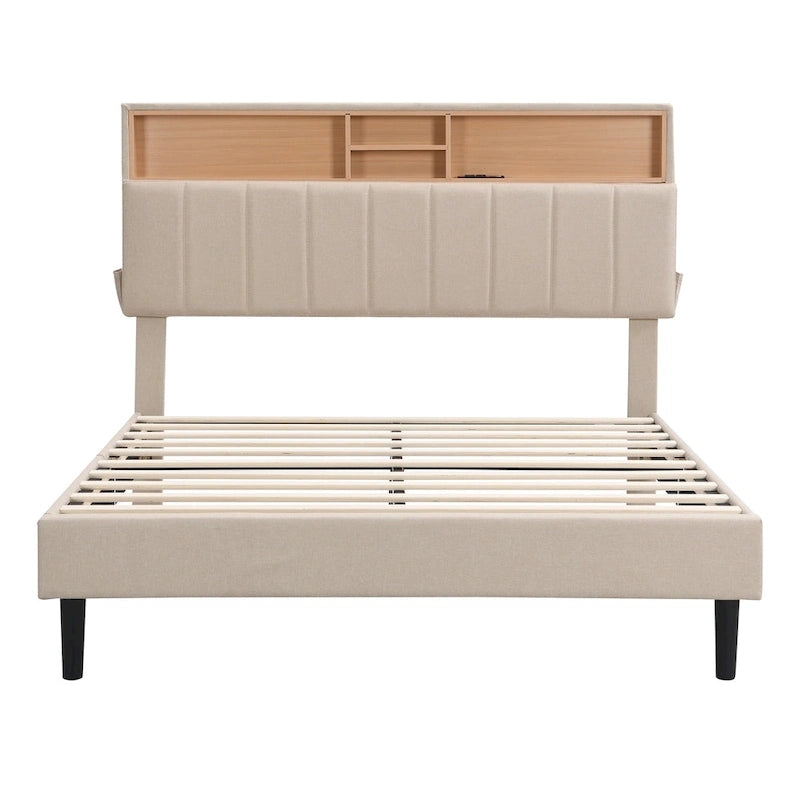 Letto a piattaforma imbottito con testiera contenitore