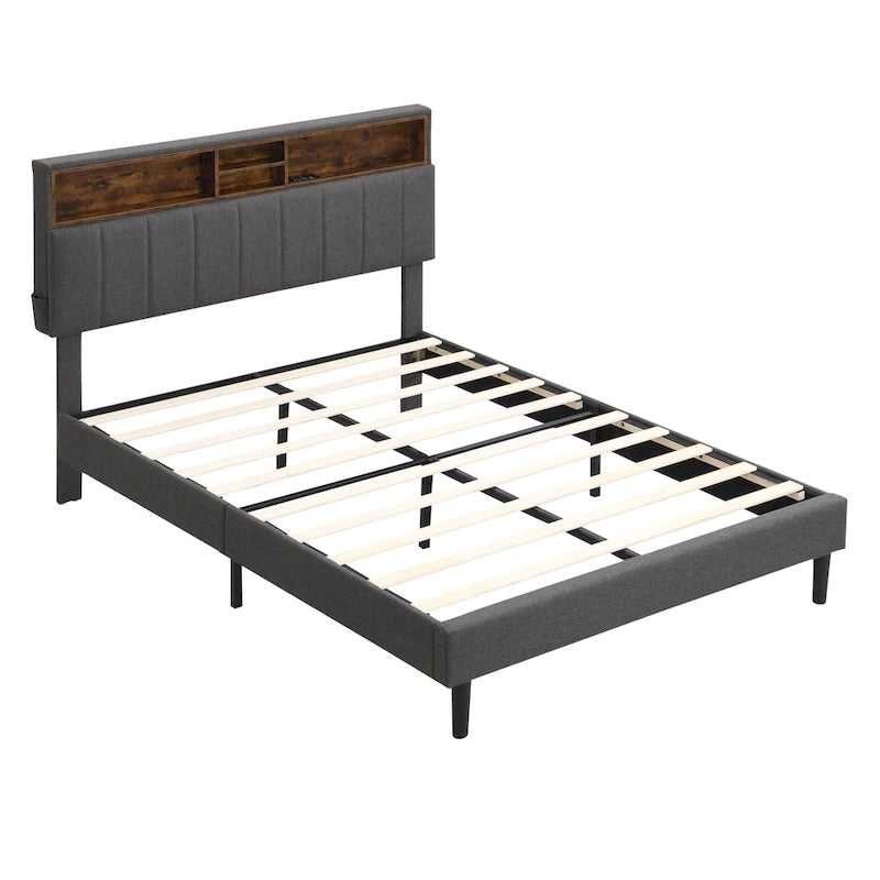Letto a piattaforma imbottito con testiera contenitore