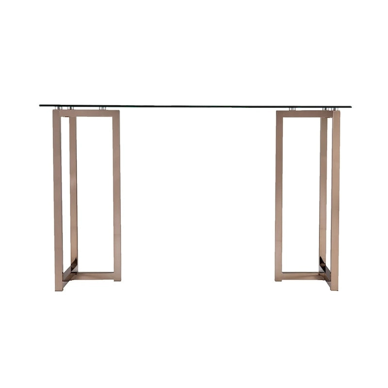 Glass Top Writing Desk with Champagne Metal Frame