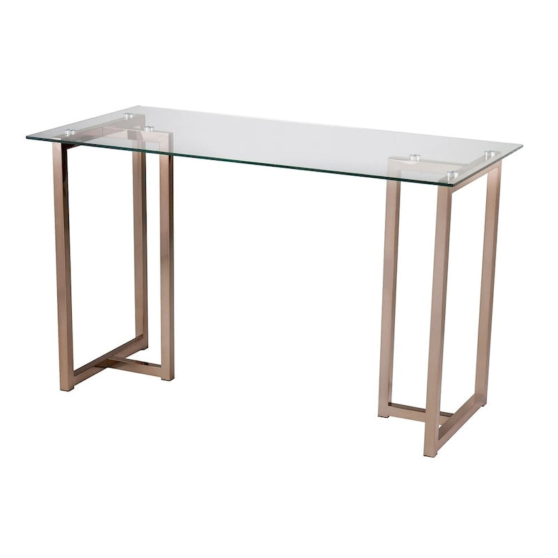 Glass Top Writing Desk with Champagne Metal Frame