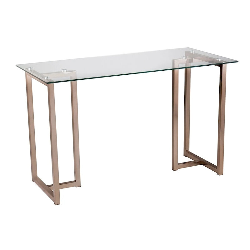 Glass Top Writing Desk with Champagne Metal Frame