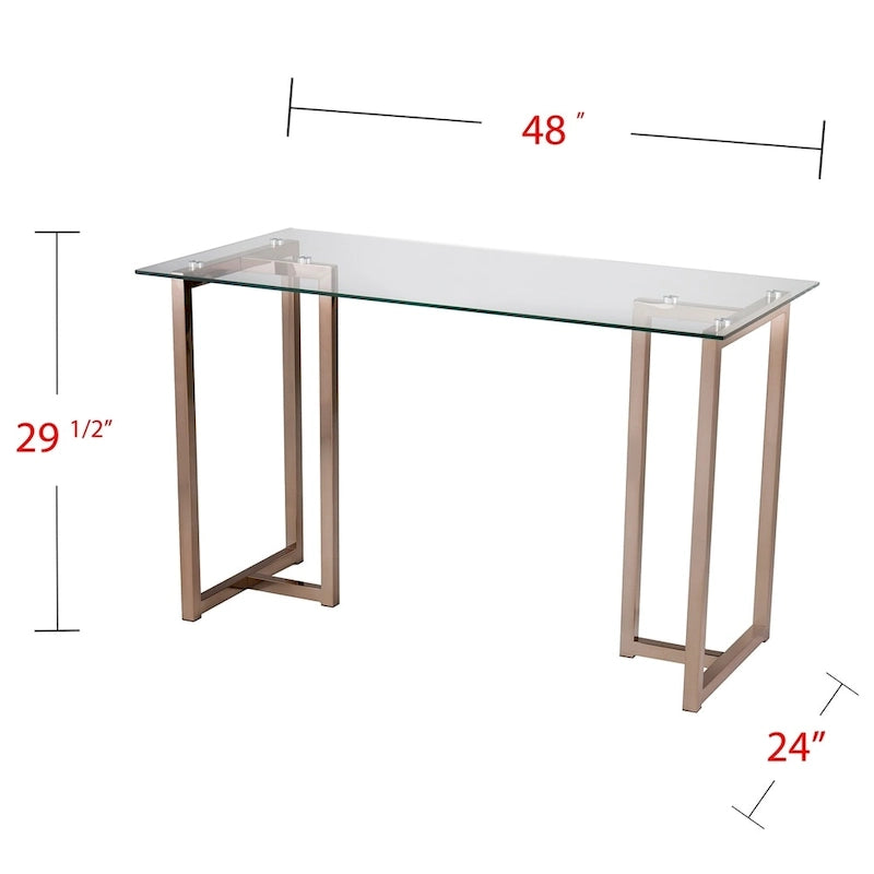 Glass Top Writing Desk with Champagne Metal Frame