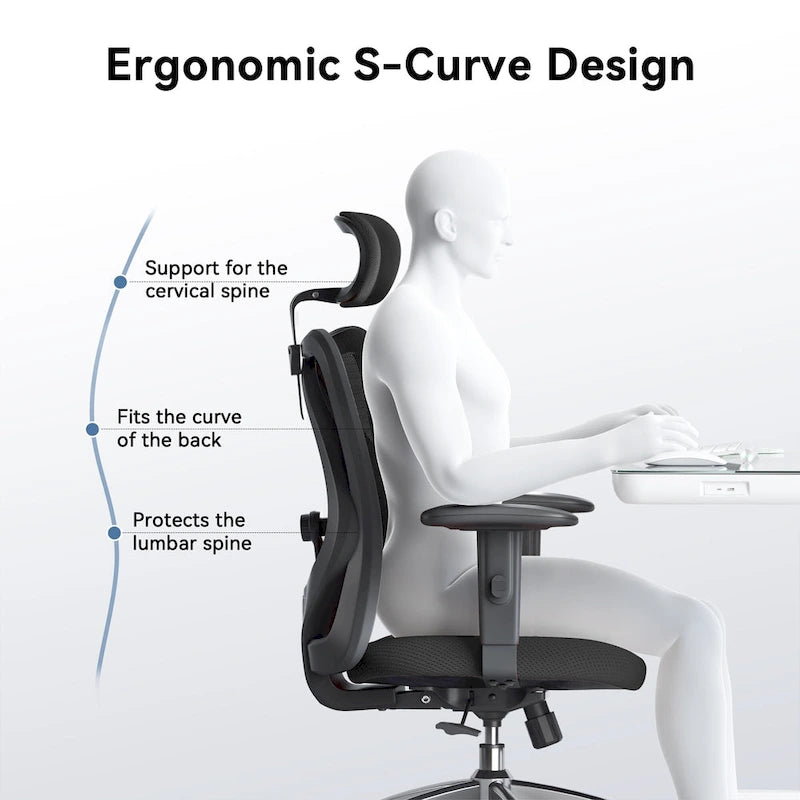 Sedia da ufficio ergonomica a schienale alto in rete con supporto lombare regolabile