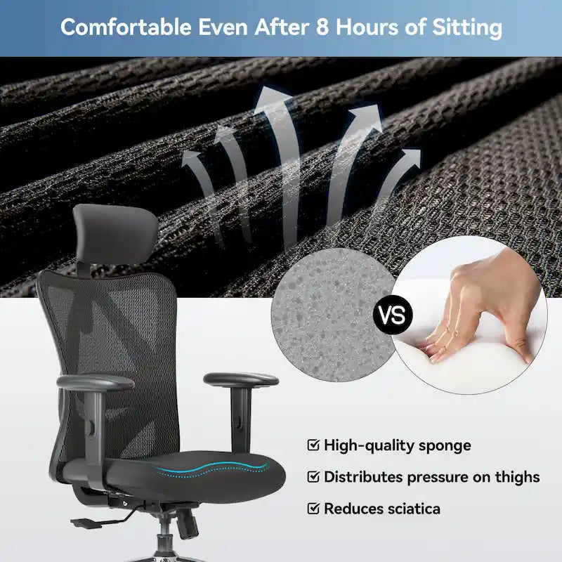 Sedia da ufficio ergonomica a schienale alto in rete con supporto lombare regolabile