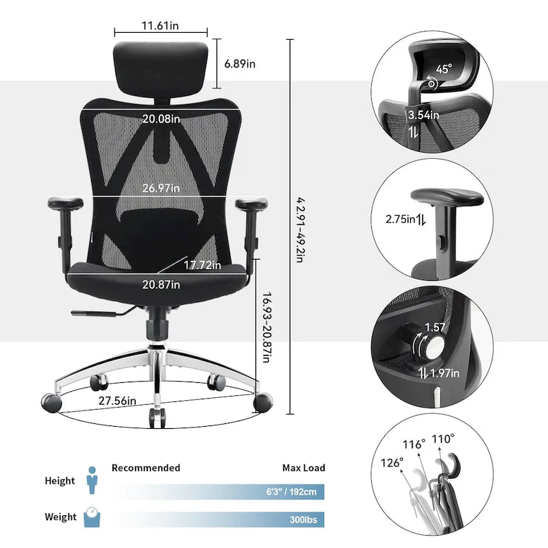 High-Back Ergonomic Mesh Office Chair with Adjustable Lumbar Support