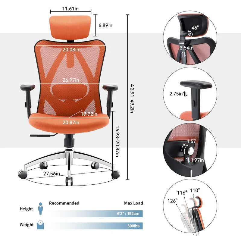 High-Back Ergonomic Mesh Office Chair with Adjustable Lumbar Support