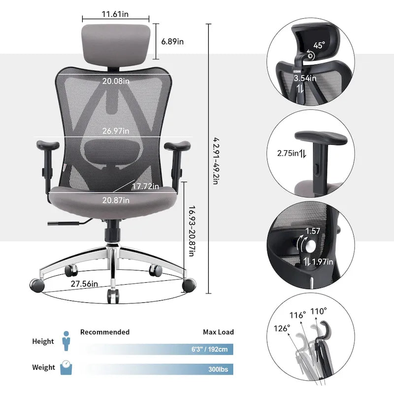 High-Back Ergonomic Mesh Office Chair with Adjustable Lumbar Support