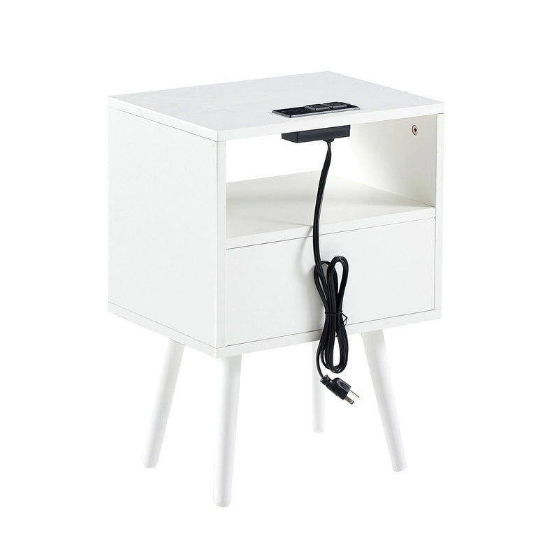 Table de chevet en rotin avec station de recharge et tiroir