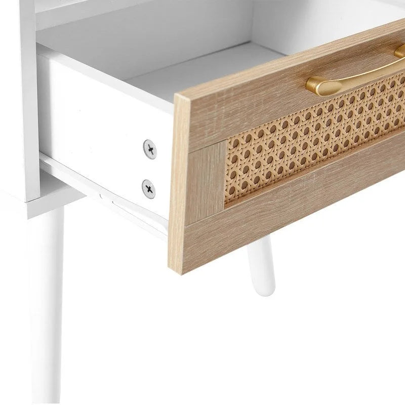 Nachttisch aus Rattan mit Ladestation und Schublade