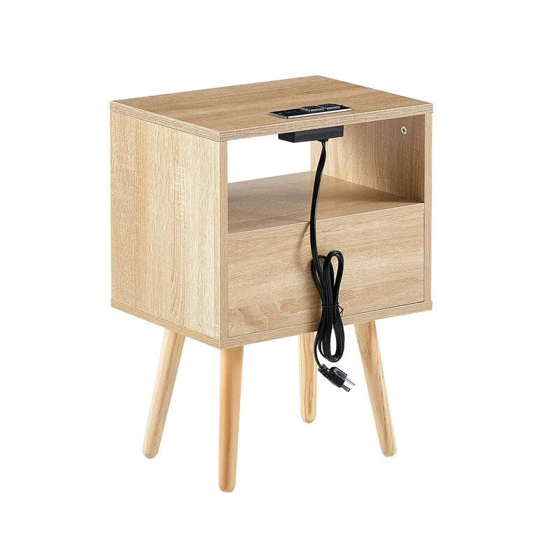 Nachttisch aus Rattan mit Ladestation und Schublade