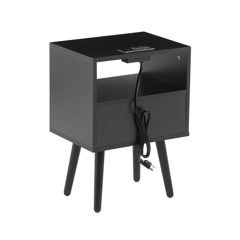 Nachttisch aus Rattan mit Ladestation und Schublade