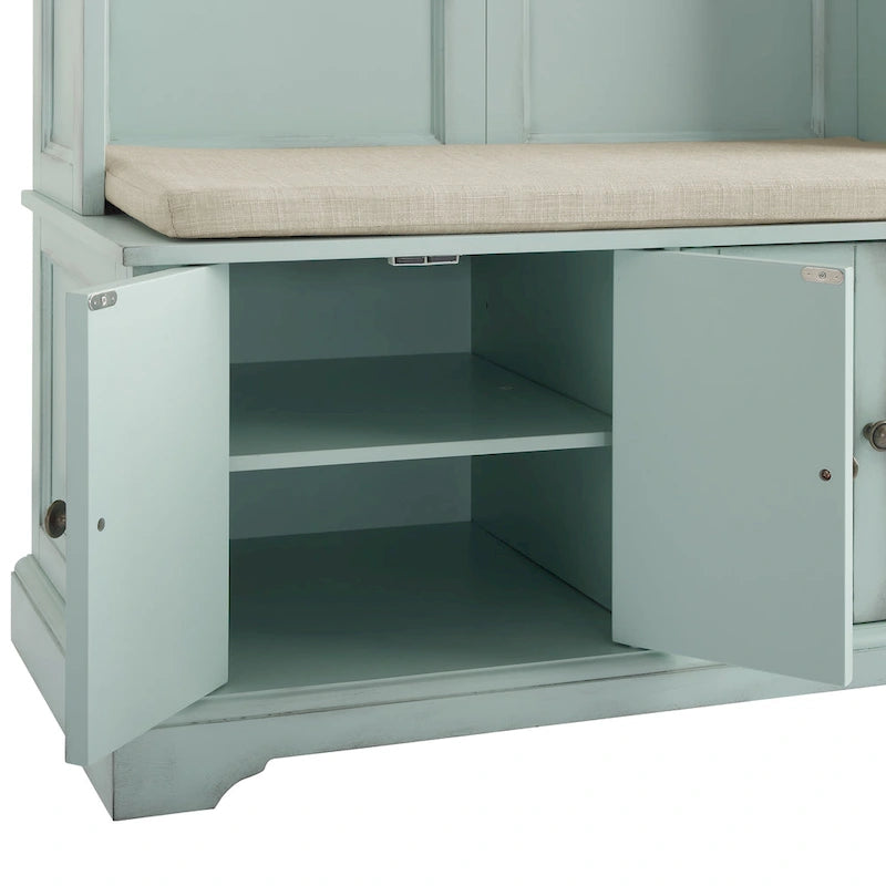 Entryway Hall Tree with Storage Cabinets, Bench and Coat Hooks