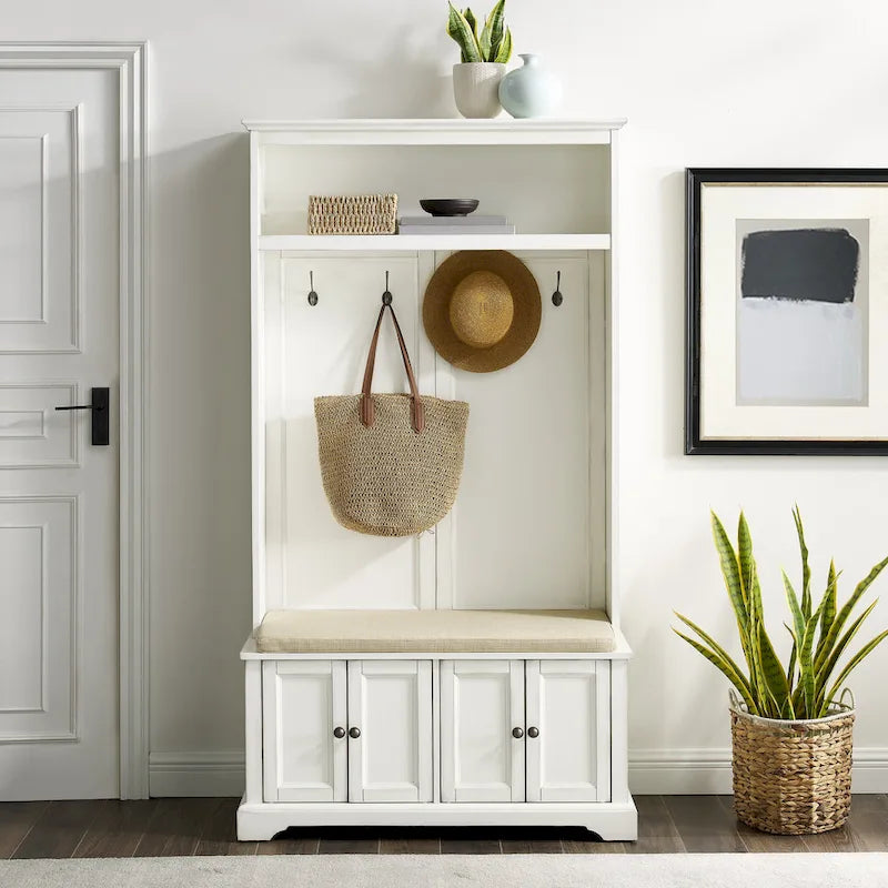 Entryway Hall Tree with Storage Cabinets, Bench and Coat Hooks