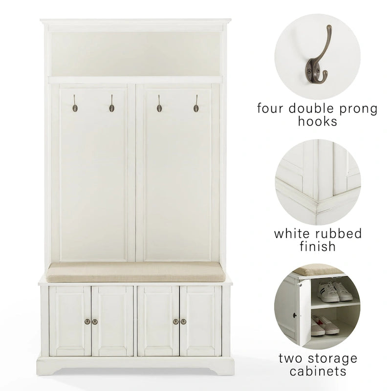 Entryway Hall Tree with Storage Cabinets, Bench and Coat Hooks