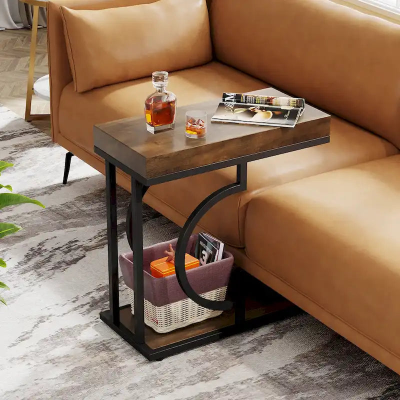 Table d'appoint en forme de C en faux marbre avec cadre doré