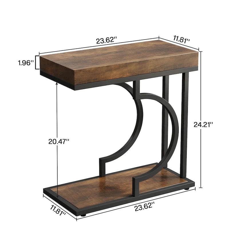 C-Shaped Faux Marble End Table with Gold Frame