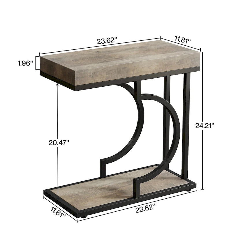 C-Shaped Faux Marble End Table with Gold Frame