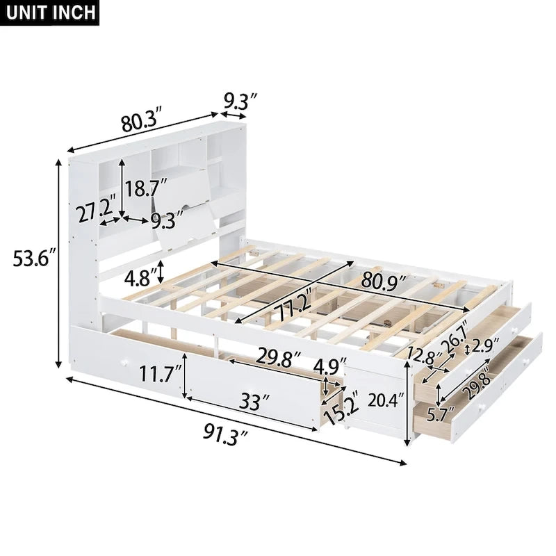 Podestbett mit Kopfteil mit Stauraum und 8 Schubladen