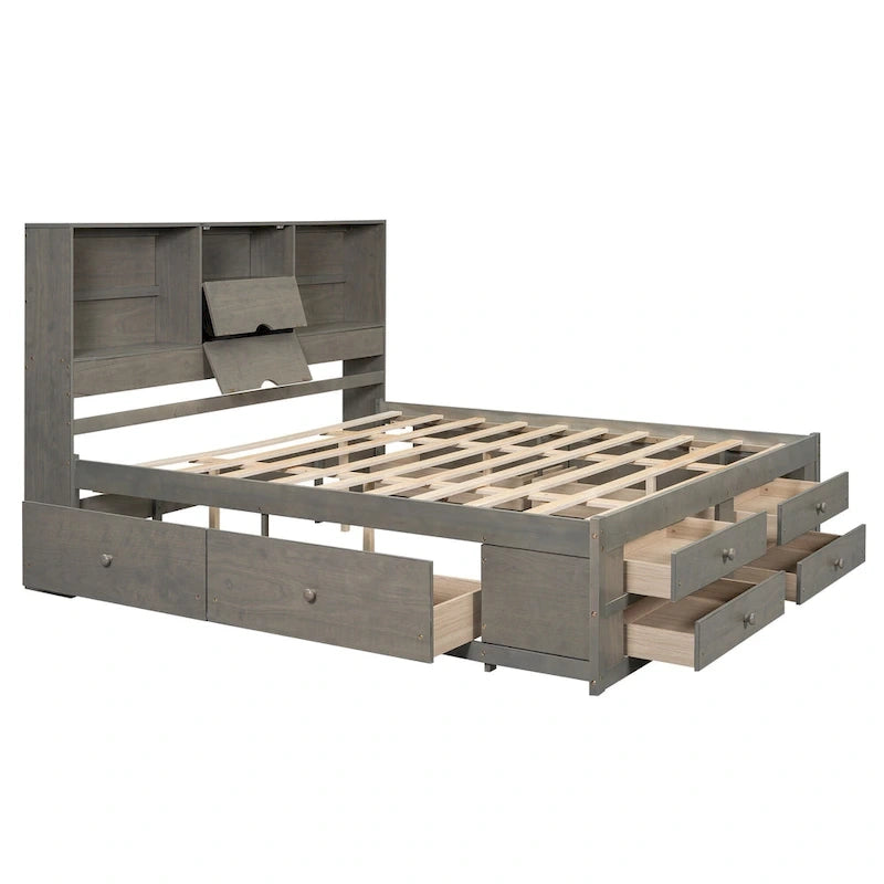 Podestbett mit Kopfteil mit Stauraum und 8 Schubladen