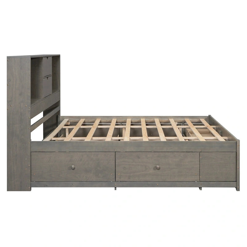Podestbett mit Kopfteil mit Stauraum und 8 Schubladen