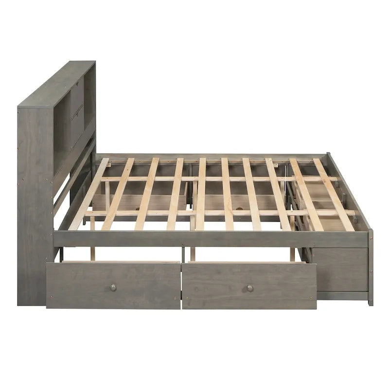 Podestbett mit Kopfteil mit Stauraum und 8 Schubladen