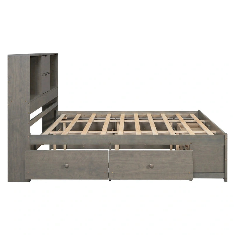 Podestbett mit Kopfteil mit Stauraum und 8 Schubladen