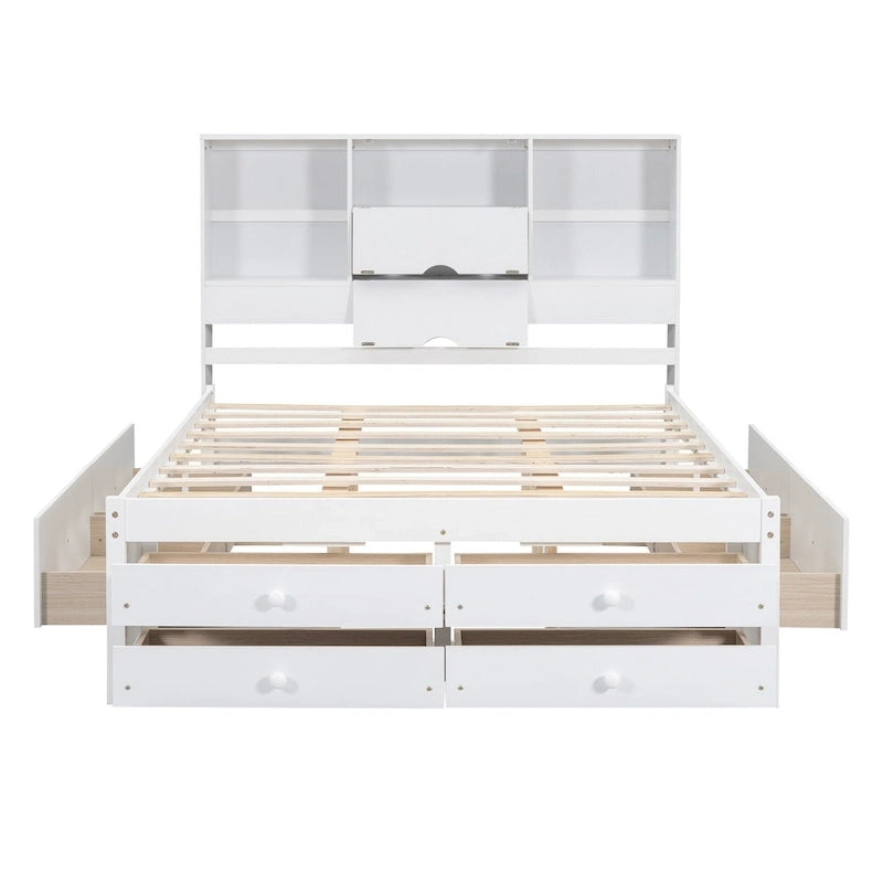 Podestbett mit Kopfteil mit Stauraum und 8 Schubladen