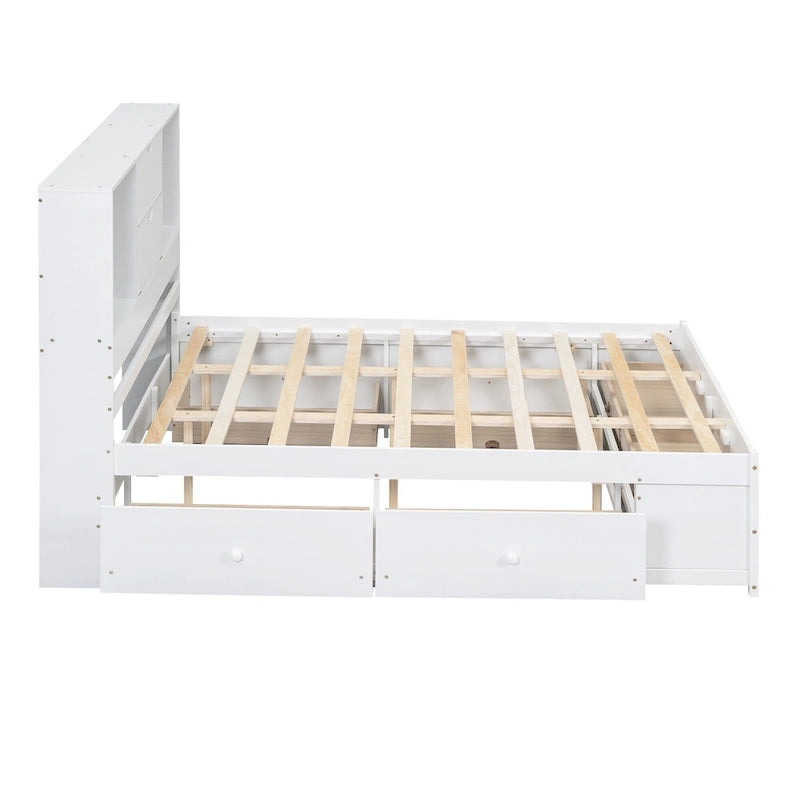 Podestbett mit Kopfteil mit Stauraum und 8 Schubladen