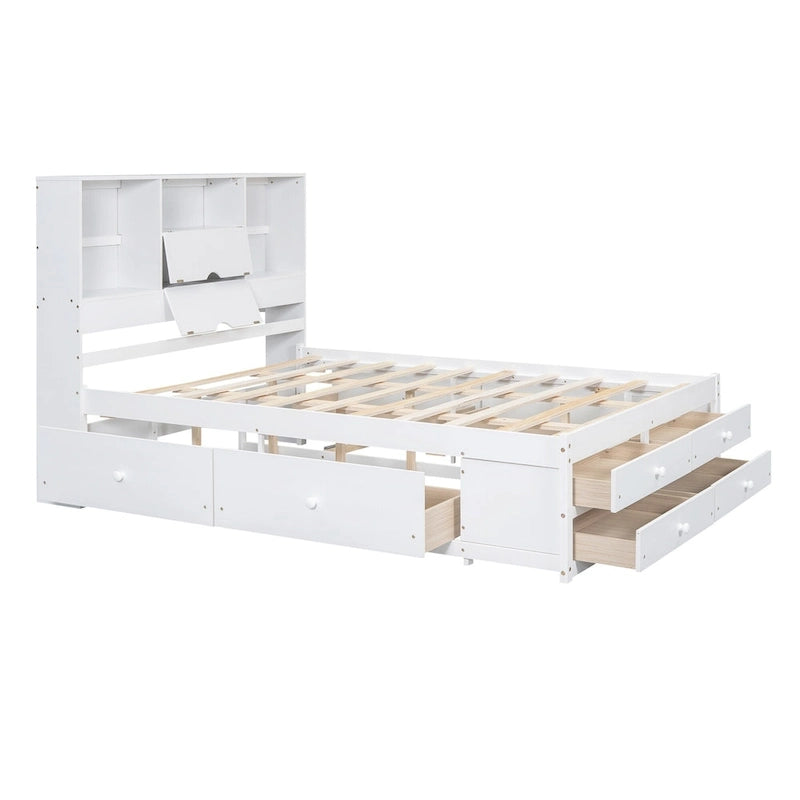 Podestbett mit Kopfteil mit Stauraum und 8 Schubladen