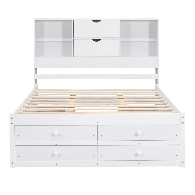 Podestbett mit Kopfteil mit Stauraum und 8 Schubladen