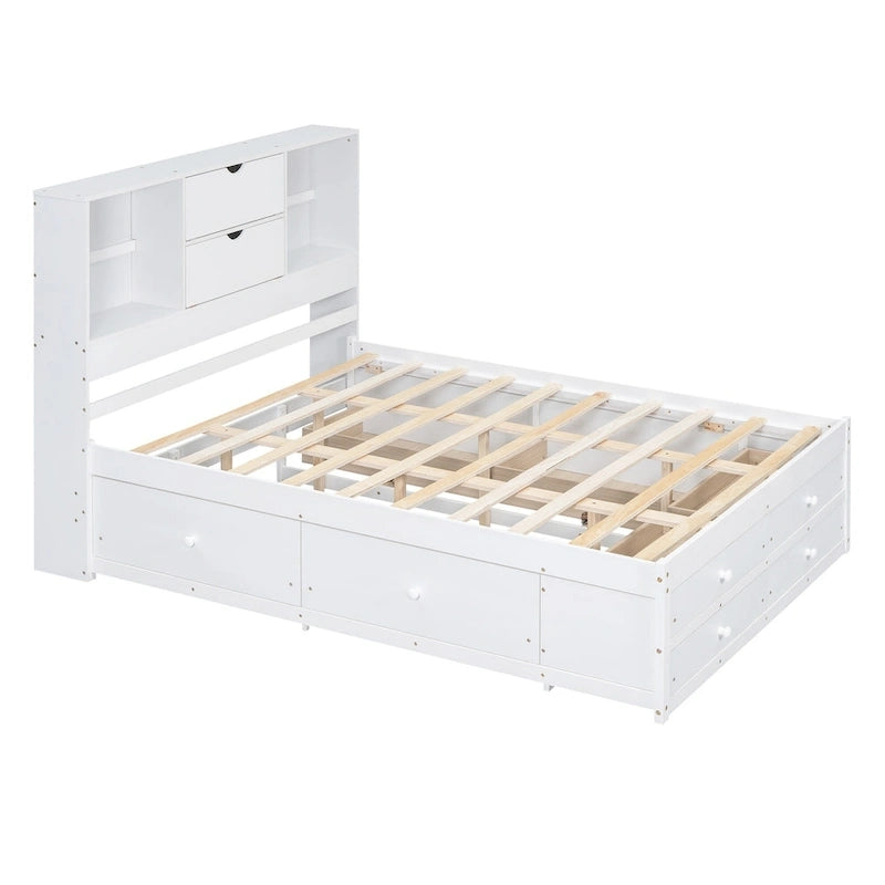 Podestbett mit Kopfteil mit Stauraum und 8 Schubladen