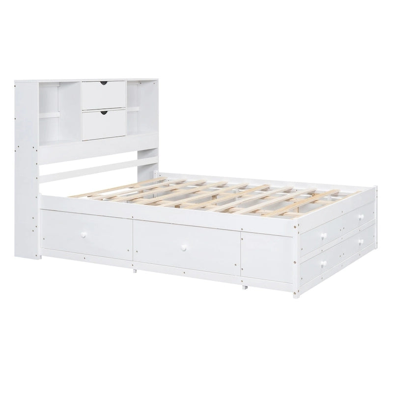 Podestbett mit Kopfteil mit Stauraum und 8 Schubladen