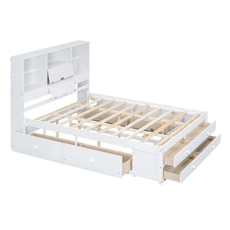 Podestbett mit Kopfteil mit Stauraum und 8 Schubladen