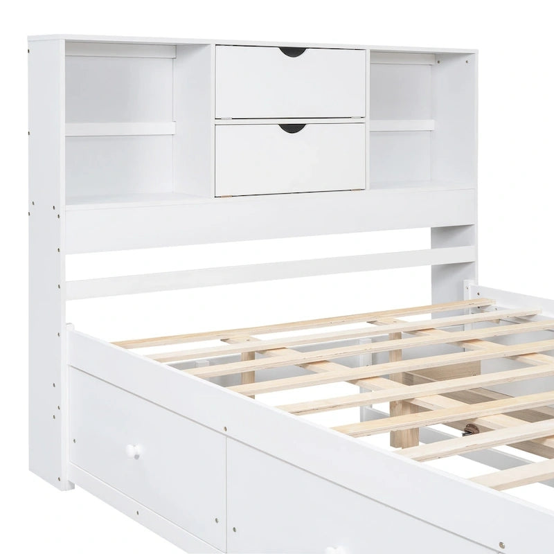 Podestbett mit Kopfteil mit Stauraum und 8 Schubladen