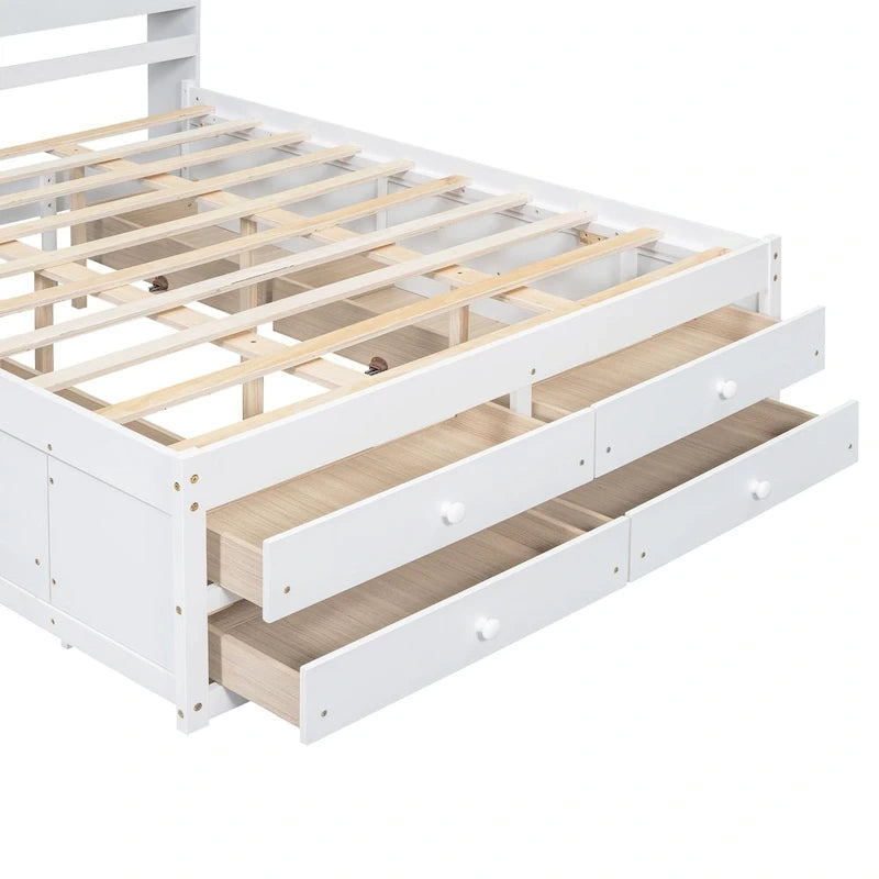 Podestbett mit Kopfteil mit Stauraum und 8 Schubladen