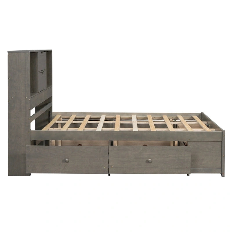 Podestbett mit Kopfteil mit Stauraum und 8 Schubladen