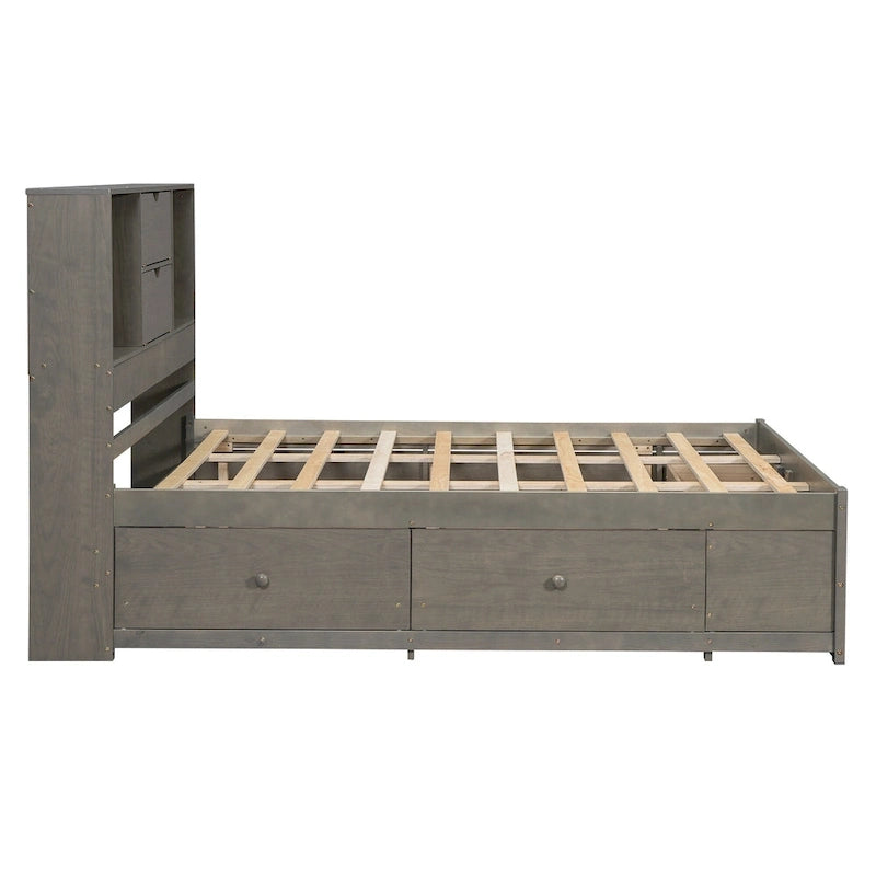 Podestbett mit Kopfteil mit Stauraum und 8 Schubladen