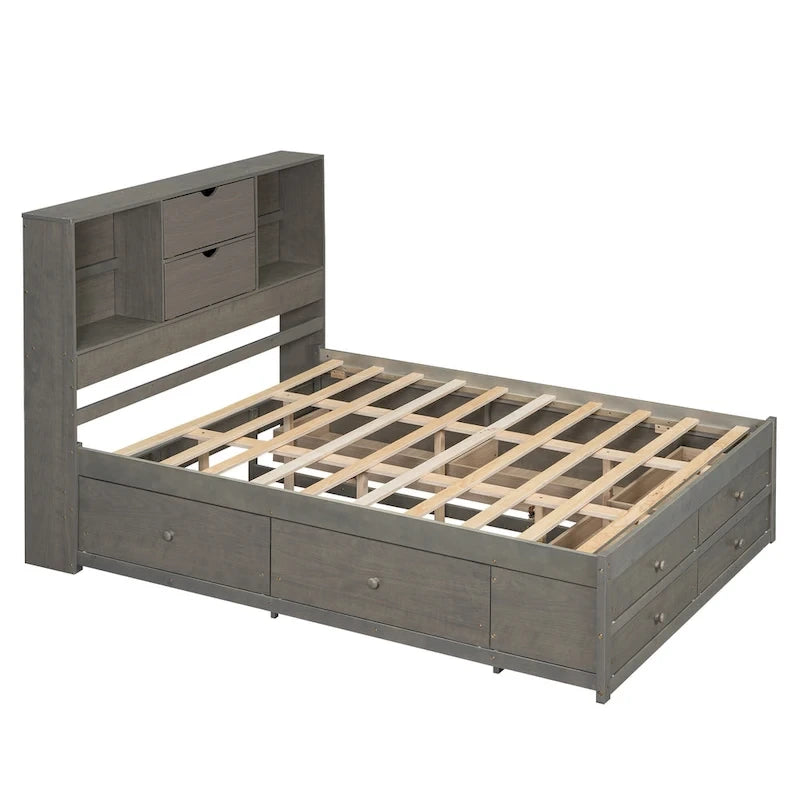 Podestbett mit Kopfteil mit Stauraum und 8 Schubladen